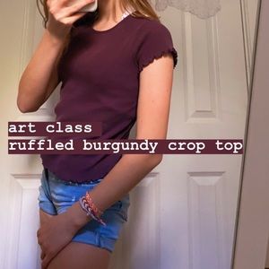 art class- burgundy ruffle crop top